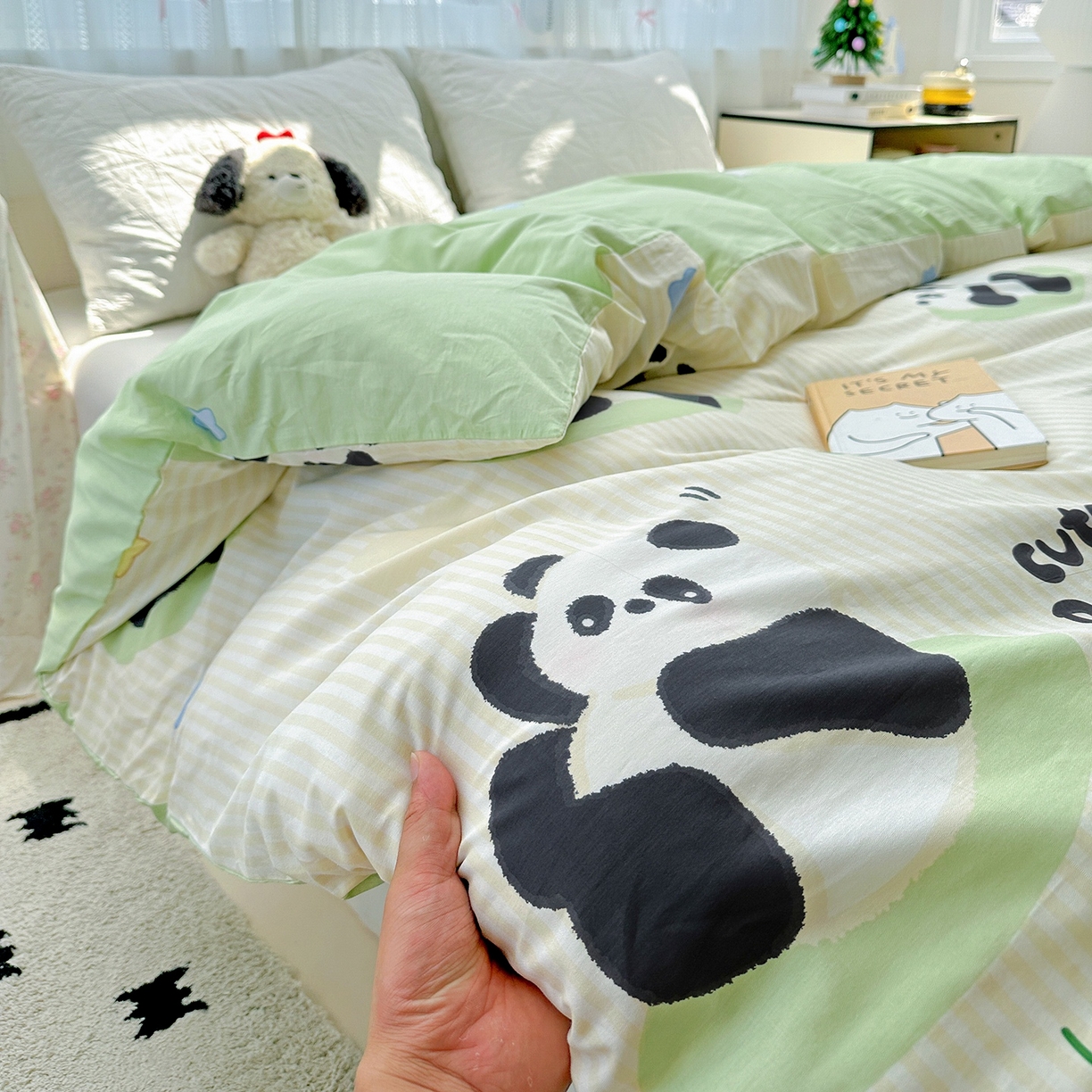 91家纺网 家纺一手货源 找家纺 恩泽家纺 2026春夏新款全棉12868印花四件套单品系列-单被套-提供买家秀，预留缩水率 小熊猫