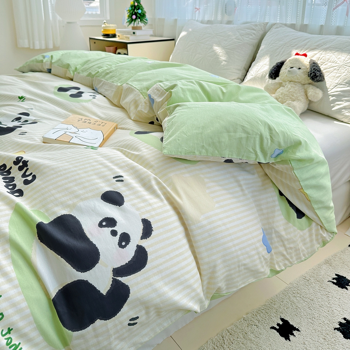 91家纺网 家纺一手货源 找家纺 恩泽家纺 2026春夏新款全棉12868印花四件套单品系列-单被套-提供买家秀，预留缩水率 小熊猫