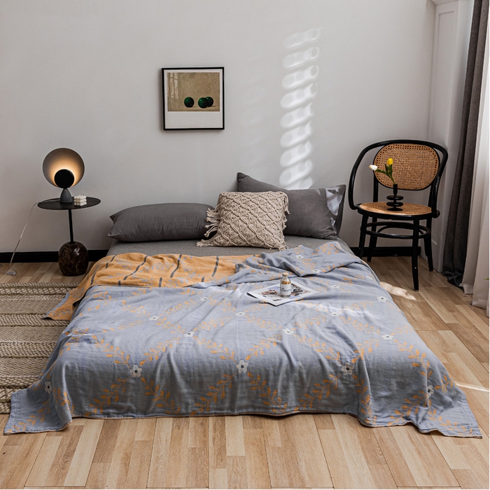 91家纺网 家纺一手货源 找家纺 朴尔家纺-毛巾被 2026春夏新款主推三层水洗棉纱布毛巾被夏被夏凉被空调被 花之恋-冰蓝黄