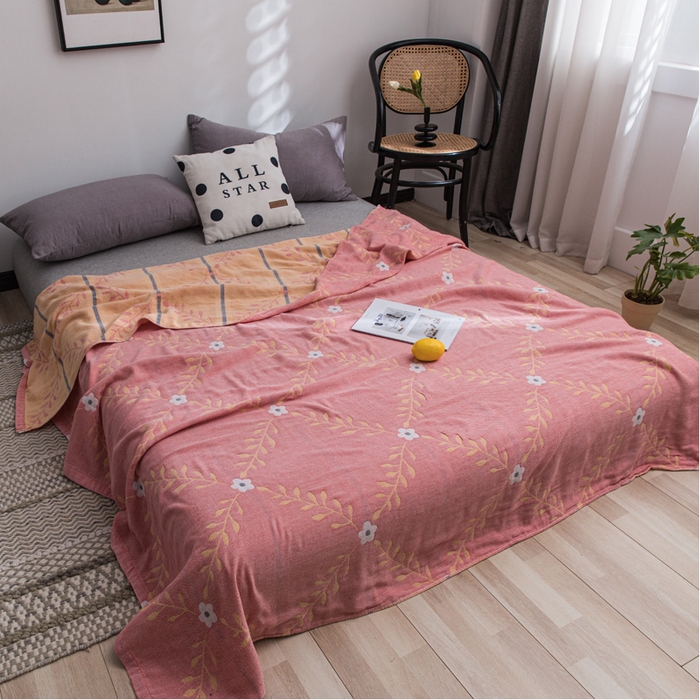 91家纺网 家纺一手货源 找家纺 朴尔家纺-毛巾被 2026春夏新款主推三层水洗棉纱布毛巾被夏被夏凉被空调被 花之恋-粉黄