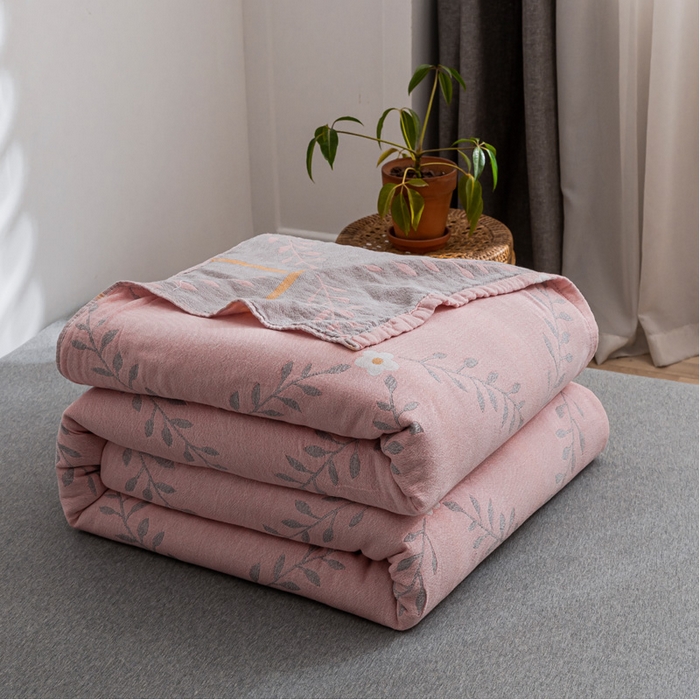 91家纺网 家纺一手货源 找家纺 朴尔家纺-毛巾被 2026春夏新款主推三层水洗棉纱布毛巾被夏被夏凉被空调被 花之恋-粉灰
