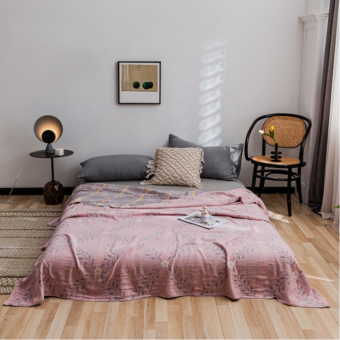 91家纺网 家纺一手货源 找家纺 朴尔家纺-毛巾被 2026春夏新款主推三层水洗棉纱布毛巾被夏被夏凉被空调被 花之恋-粉灰