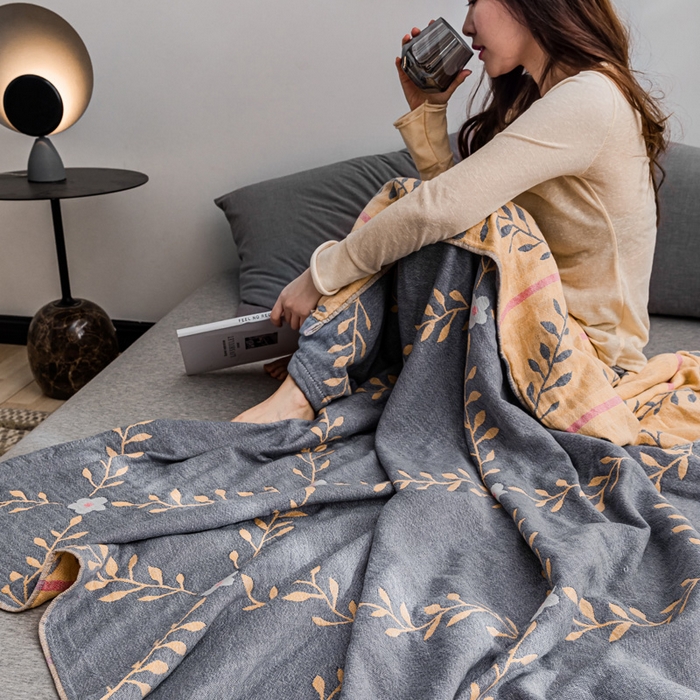 91家纺网 家纺一手货源 找家纺 朴尔家纺-毛巾被 2026春夏新款主推三层水洗棉纱布毛巾被夏被夏凉被空调被 花之恋-蓝黄