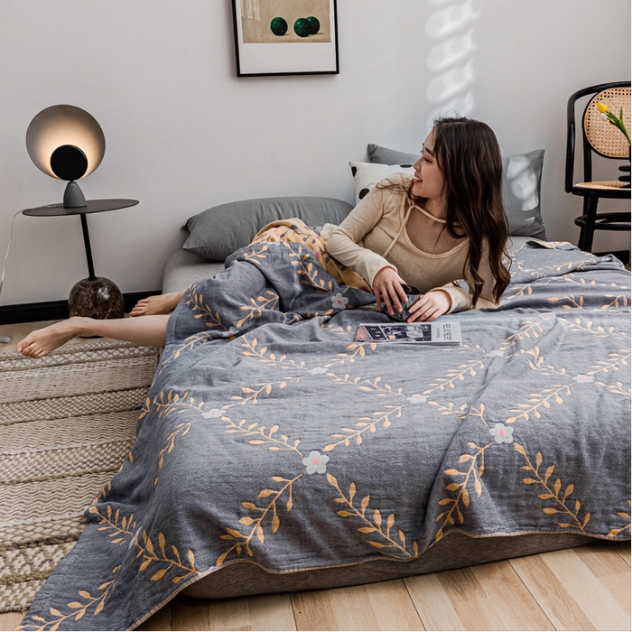 91家纺网 家纺一手货源 找家纺 朴尔家纺-毛巾被 2026春夏新款主推三层水洗棉纱布毛巾被夏被夏凉被空调被 花之恋-蓝黄