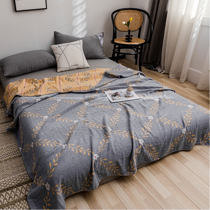 91家纺网 家纺一手货源 找家纺 朴尔家纺-毛巾被 2026春夏新款主推三层水洗棉纱布毛巾被夏被夏凉被空调被 花之恋-蓝黄