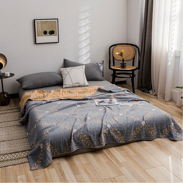 91家纺网 家纺一手货源 找家纺 朴尔家纺-毛巾被 2026春夏新款主推三层水洗棉纱布毛巾被夏被夏凉被空调被 花之恋-蓝黄