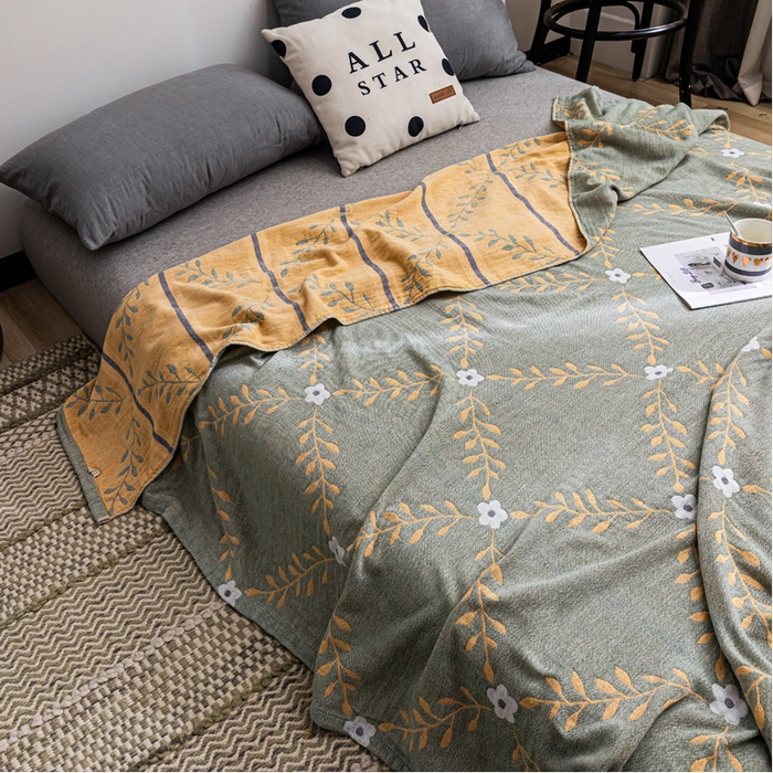 91家纺网 家纺一手货源 找家纺 朴尔家纺-毛巾被 2026春夏新款主推三层水洗棉纱布毛巾被夏被夏凉被空调被 花之恋-绿黄