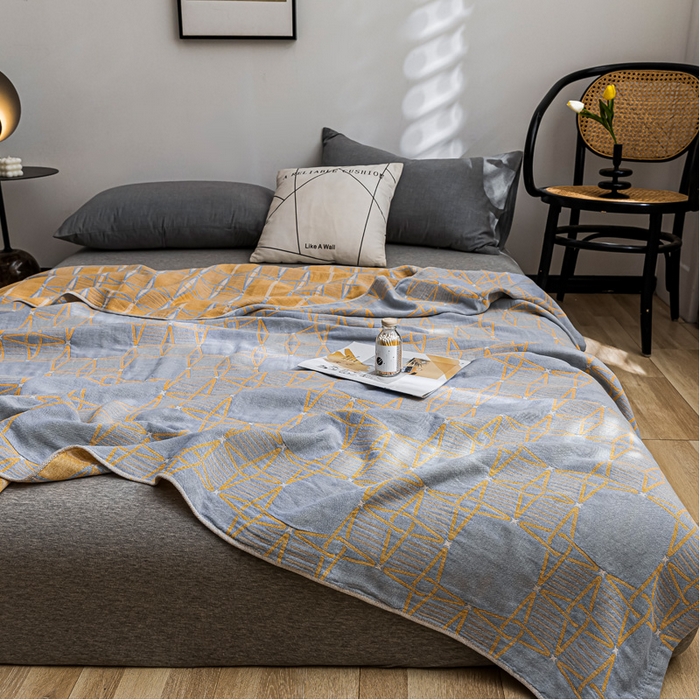 朴尔家纺-毛巾被 2026春夏新款主推三层水洗棉纱布毛巾被夏被夏凉被空调被 三体秘境-冰蓝黄