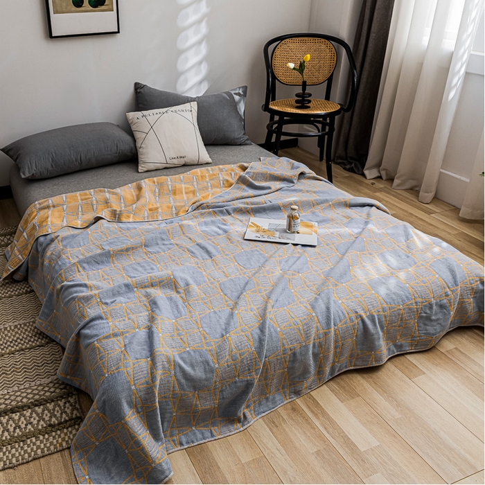 91家纺网 家纺一手货源 找家纺 朴尔家纺-毛巾被 2026春夏新款主推三层水洗棉纱布毛巾被夏被夏凉被空调被 三体秘境-冰蓝黄