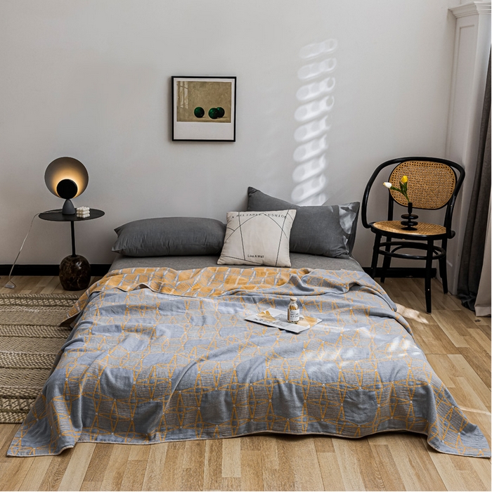 91家纺网 家纺一手货源 找家纺 朴尔家纺-毛巾被 2026春夏新款主推三层水洗棉纱布毛巾被夏被夏凉被空调被 三体秘境-冰蓝黄