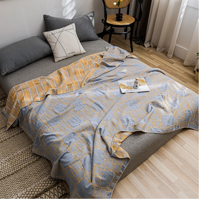 91家纺网 家纺一手货源 找家纺 朴尔家纺-毛巾被 2026春夏新款主推三层水洗棉纱布毛巾被夏被夏凉被空调被 三体秘境-冰蓝黄