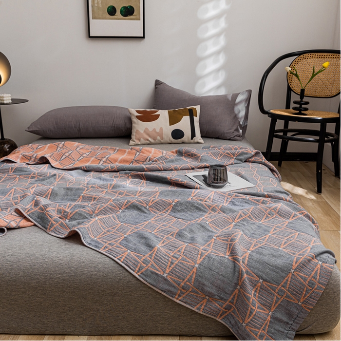 朴尔家纺-毛巾被 2026春夏新款主推三层水洗棉纱布毛巾被夏被夏凉被空调被 三体秘境-灰橘