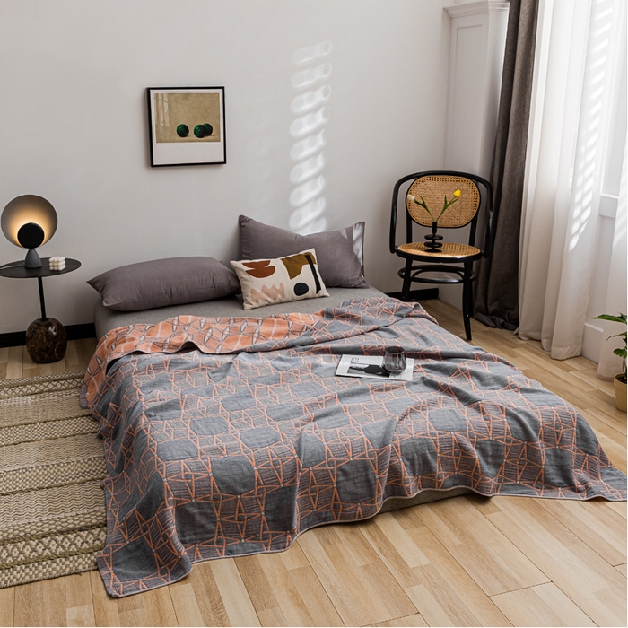 91家纺网 家纺一手货源 找家纺 朴尔家纺-毛巾被 2026春夏新款主推三层水洗棉纱布毛巾被夏被夏凉被空调被 三体秘境-灰橘