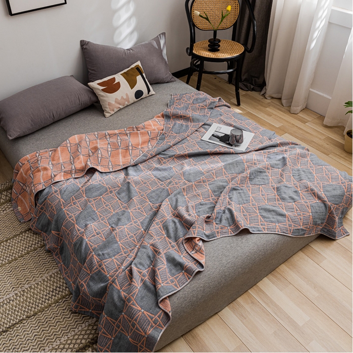 91家纺网 家纺一手货源 找家纺 朴尔家纺-毛巾被 2026春夏新款主推三层水洗棉纱布毛巾被夏被夏凉被空调被 三体秘境-灰橘