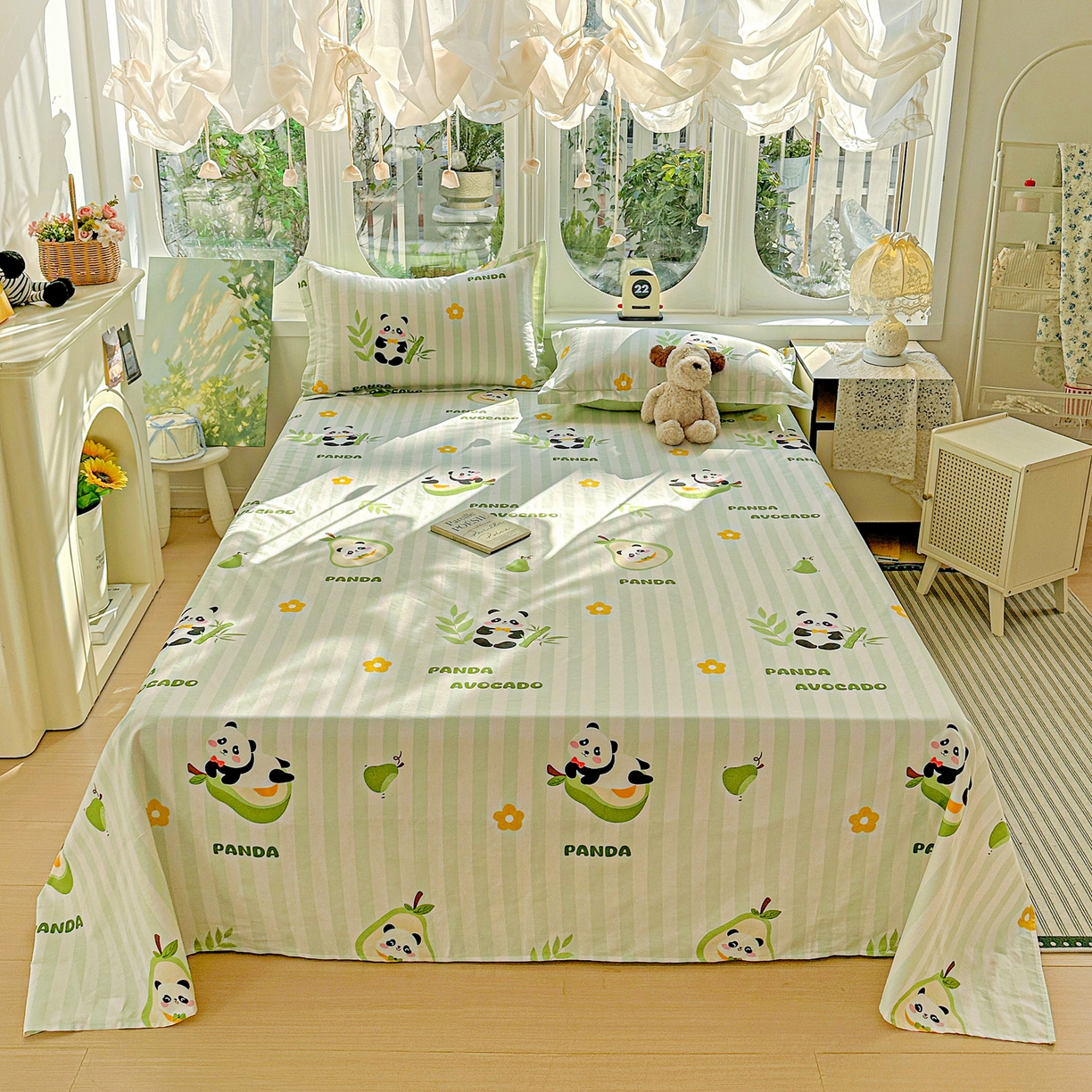 91家纺网 家纺一手货源 找家纺 恩泽家纺 2026春夏新款全棉纯棉12868印花四件套及单品系列-单床单床单单件 熊猫与牛油果