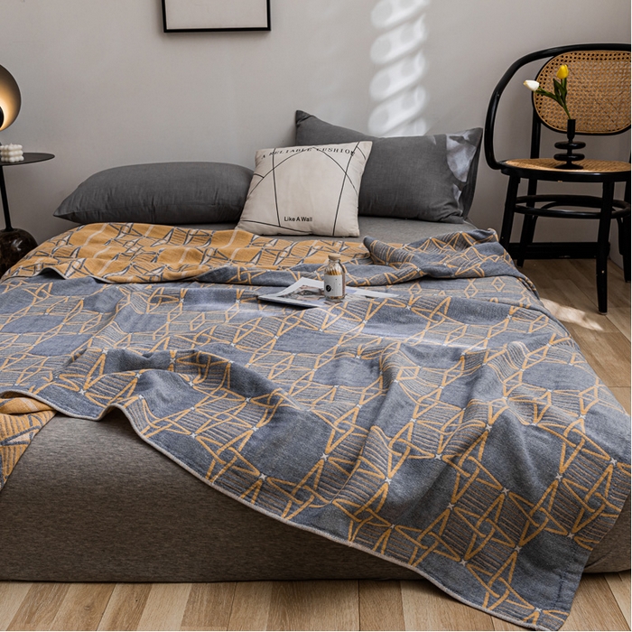 朴尔家纺-毛巾被 2026春夏新款主推三层水洗棉纱布毛巾被夏被夏凉被空调被 三体秘境-蓝黄