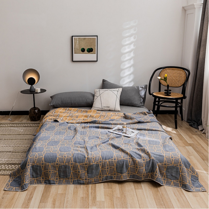 91家纺网 家纺一手货源 找家纺 朴尔家纺-毛巾被 2026春夏新款主推三层水洗棉纱布毛巾被夏被夏凉被空调被 三体秘境-蓝黄