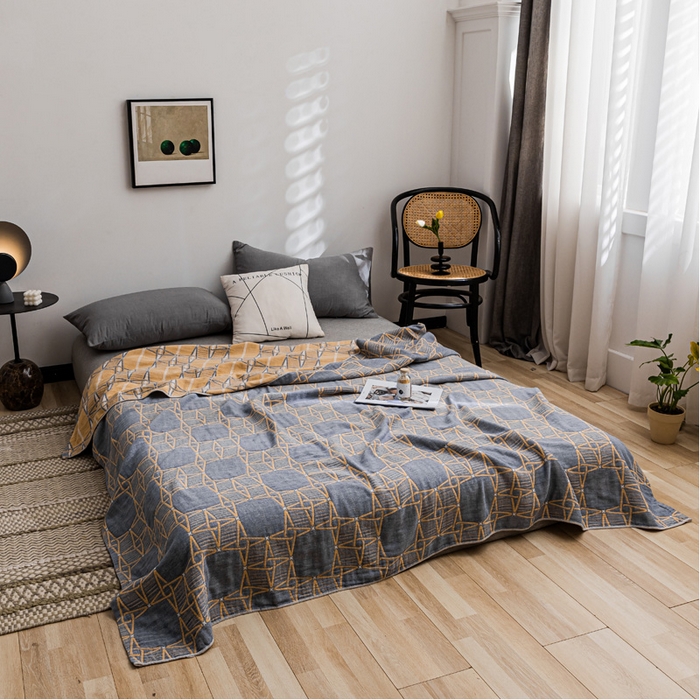 91家纺网 家纺一手货源 找家纺 朴尔家纺-毛巾被 2026春夏新款主推三层水洗棉纱布毛巾被夏被夏凉被空调被 三体秘境-蓝黄