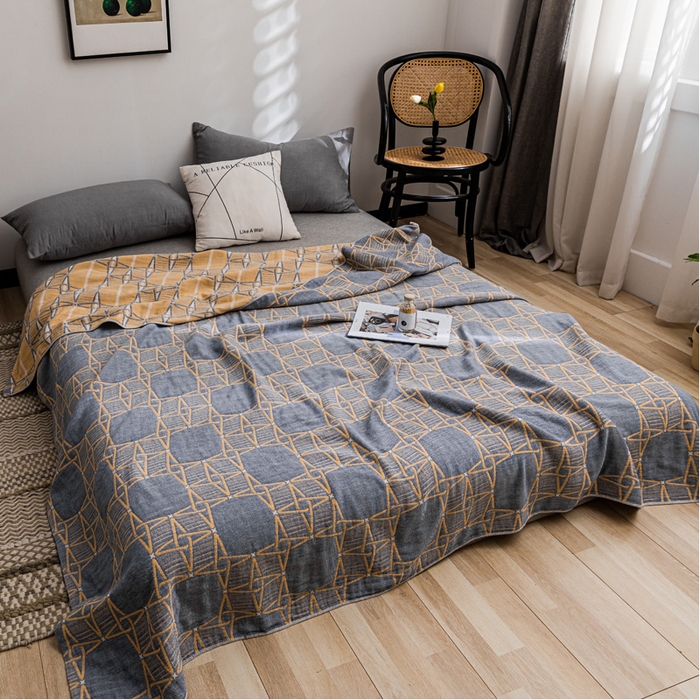 91家纺网 家纺一手货源 找家纺 朴尔家纺-毛巾被 2026春夏新款主推三层水洗棉纱布毛巾被夏被夏凉被空调被 三体秘境-蓝黄