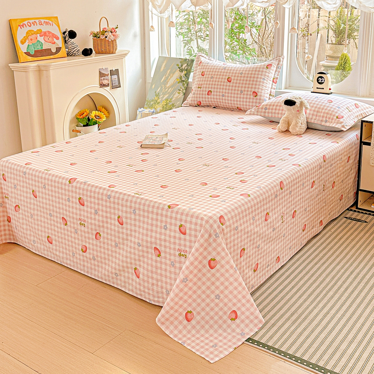 91家纺网 家纺一手货源 找家纺 恩泽家纺 2026春夏新款全棉纯棉12868印花四件套及单品系列-单床单床单单件 草莓季