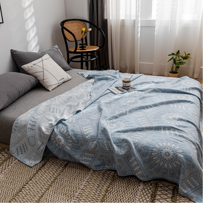 91家纺网 家纺一手货源 找家纺 朴尔家纺-毛巾被 2026春夏新款主推三层水洗棉纱布毛巾被夏被夏凉被空调被 星辰大海-冰蓝