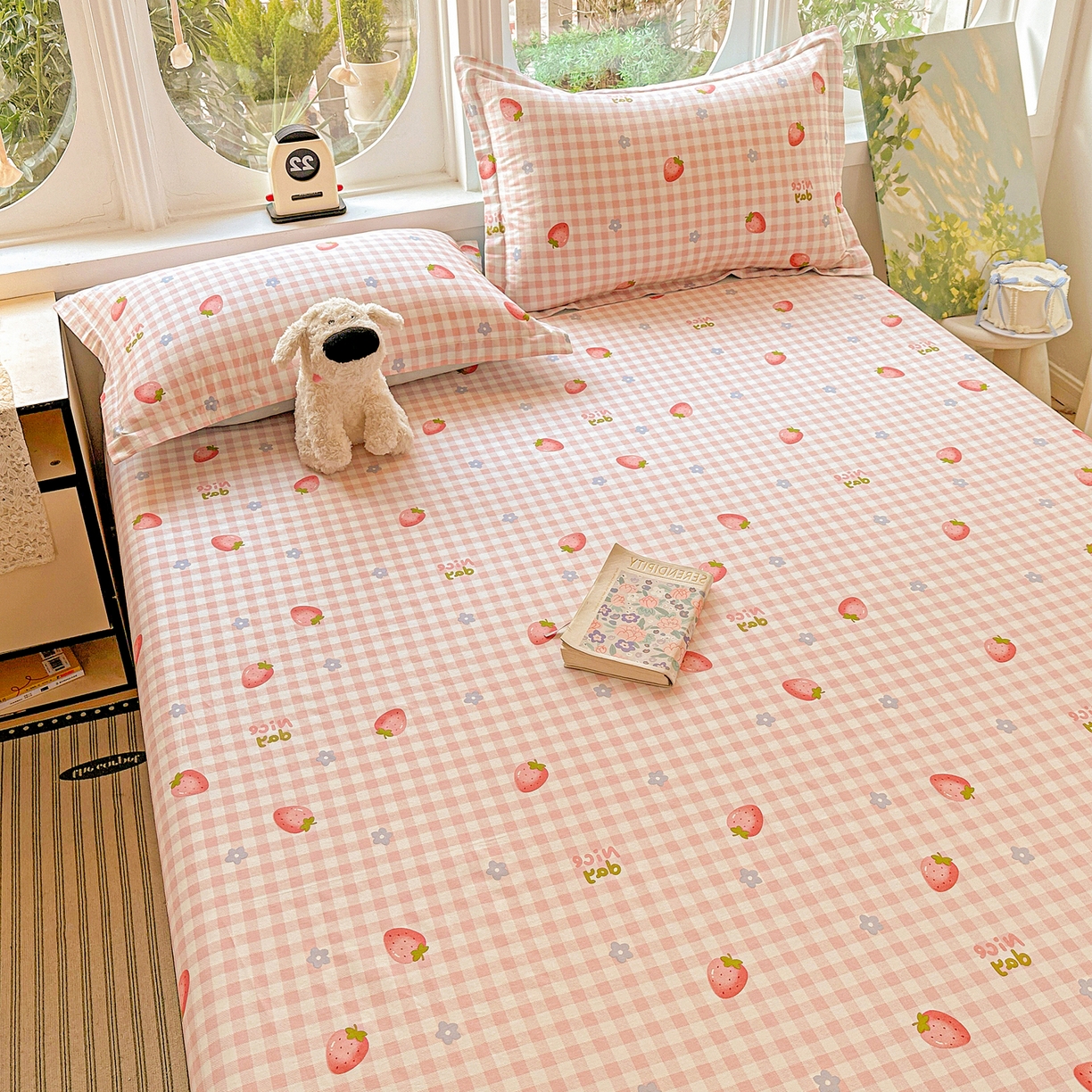 91家纺网 家纺一手货源 找家纺 恩泽家纺 2026春夏新款全棉纯棉12868印花四件套及单品系列-单床单床单单件 草莓季