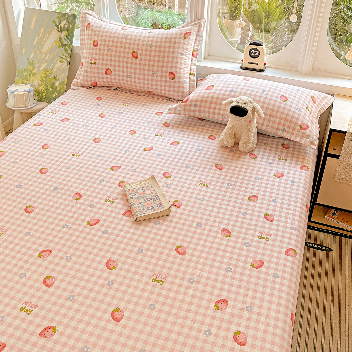 91家纺网 家纺一手货源 找家纺 恩泽家纺 2026春夏新款全棉纯棉12868印花四件套及单品系列-单床单床单单件 草莓季