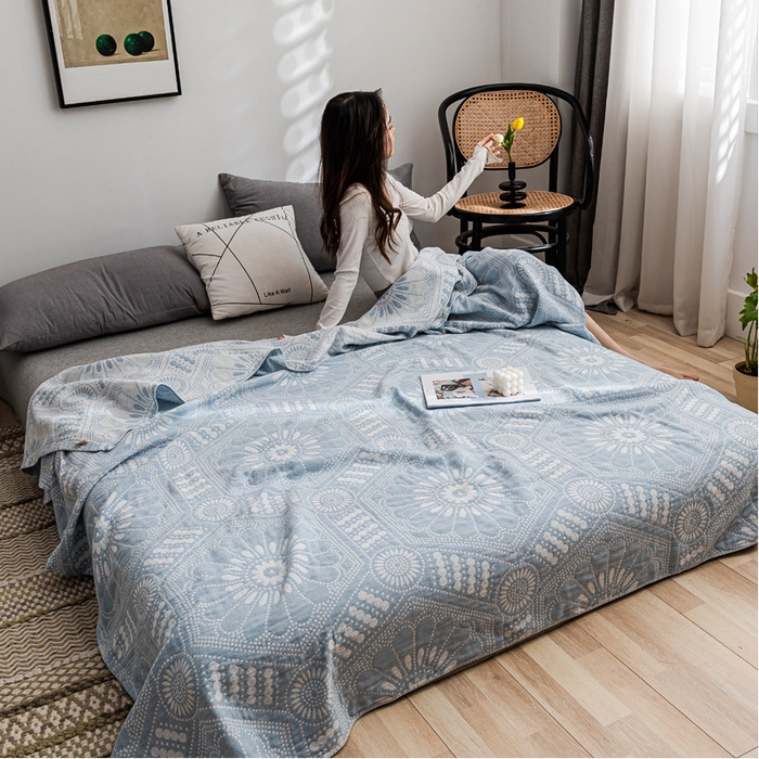 91家纺网 家纺一手货源 找家纺 朴尔家纺-毛巾被 2026春夏新款主推三层水洗棉纱布毛巾被夏被夏凉被空调被 星辰大海-冰蓝