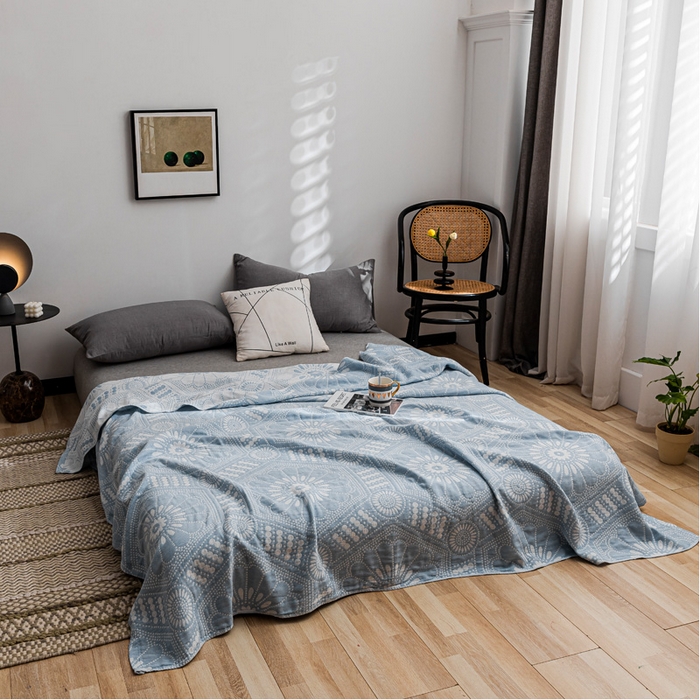 91家纺网 家纺一手货源 找家纺 朴尔家纺-毛巾被 2026春夏新款主推三层水洗棉纱布毛巾被夏被夏凉被空调被 星辰大海-冰蓝