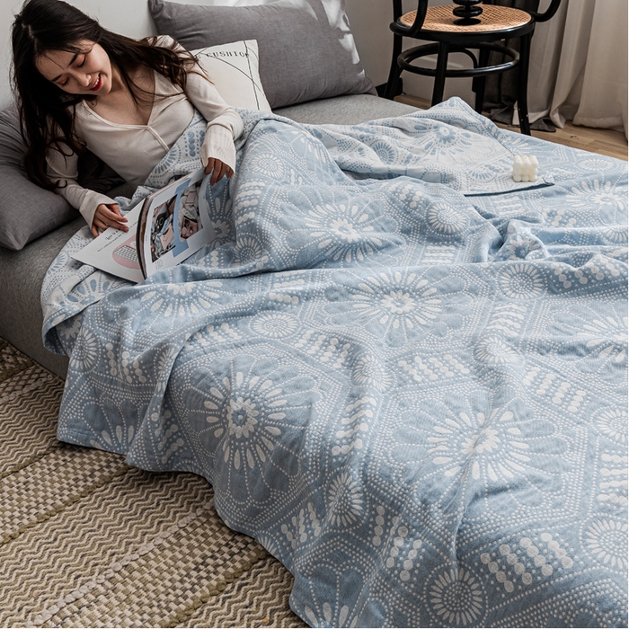 91家纺网 家纺一手货源 找家纺 朴尔家纺-毛巾被 2026春夏新款主推三层水洗棉纱布毛巾被夏被夏凉被空调被 星辰大海-冰蓝