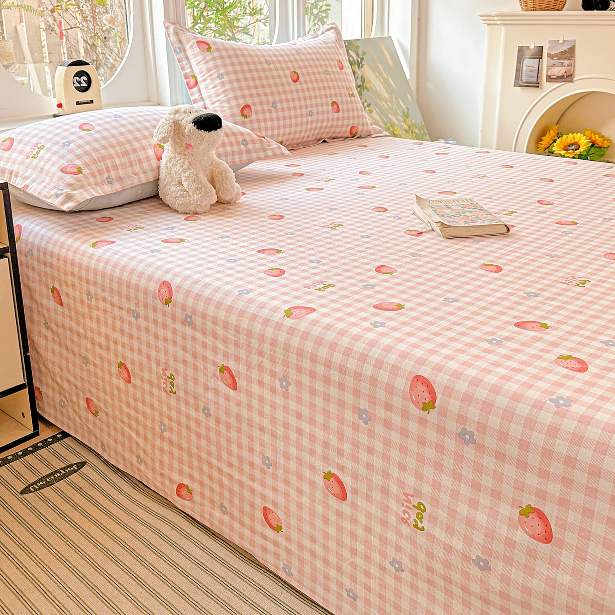 91家纺网 家纺一手货源 找家纺 恩泽家纺 2026春夏新款全棉纯棉12868印花四件套及单品系列-单床单床单单件 草莓季