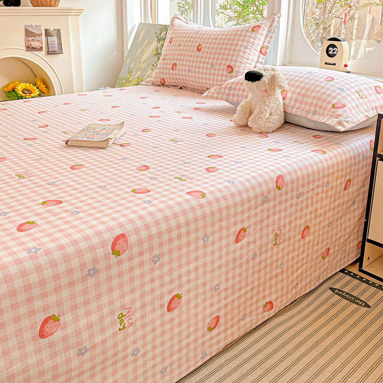 91家纺网 家纺一手货源 找家纺 恩泽家纺 2026春夏新款全棉纯棉12868印花四件套及单品系列-单床单床单单件 草莓季