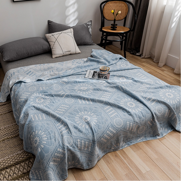 91家纺网 家纺一手货源 找家纺 朴尔家纺-毛巾被 2026春夏新款主推三层水洗棉纱布毛巾被夏被夏凉被空调被 星辰大海-冰蓝