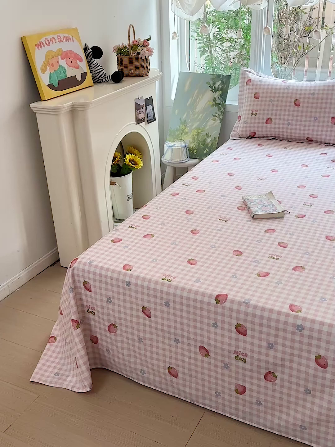 91家纺网 家纺一手货源 找家纺 恩泽家纺 2026春夏新款全棉纯棉12868印花四件套及单品系列-单床单床单单件 草莓季