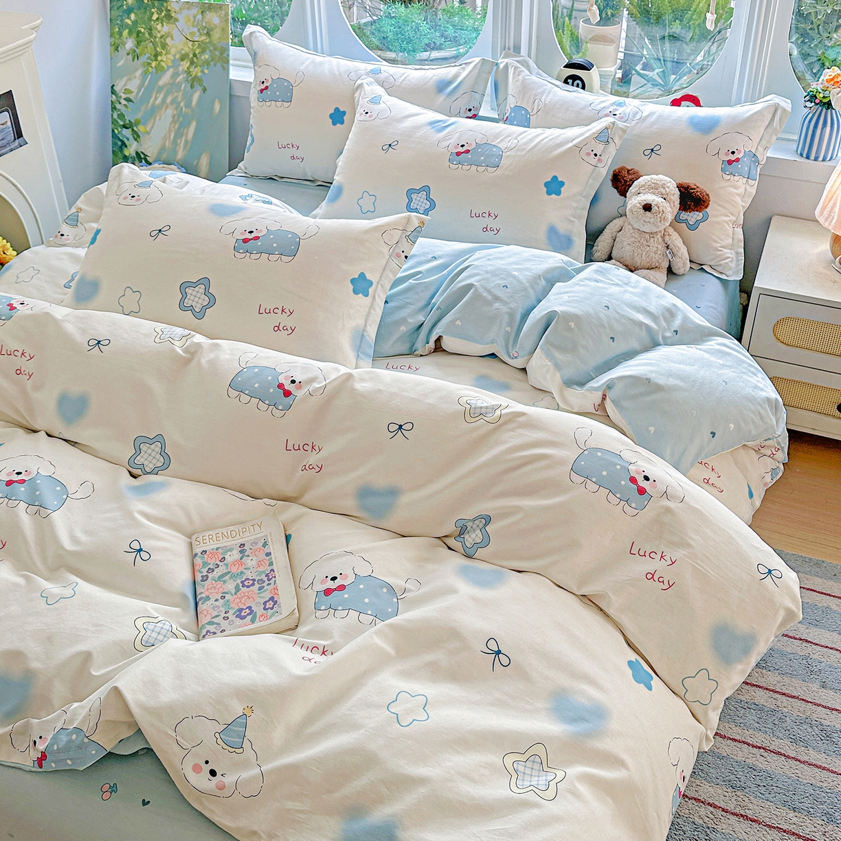 恩泽家纺 2026春夏新款全棉12868印花四件套单品系列-单被套-提供买家秀，预留缩水率 星愿萌犬