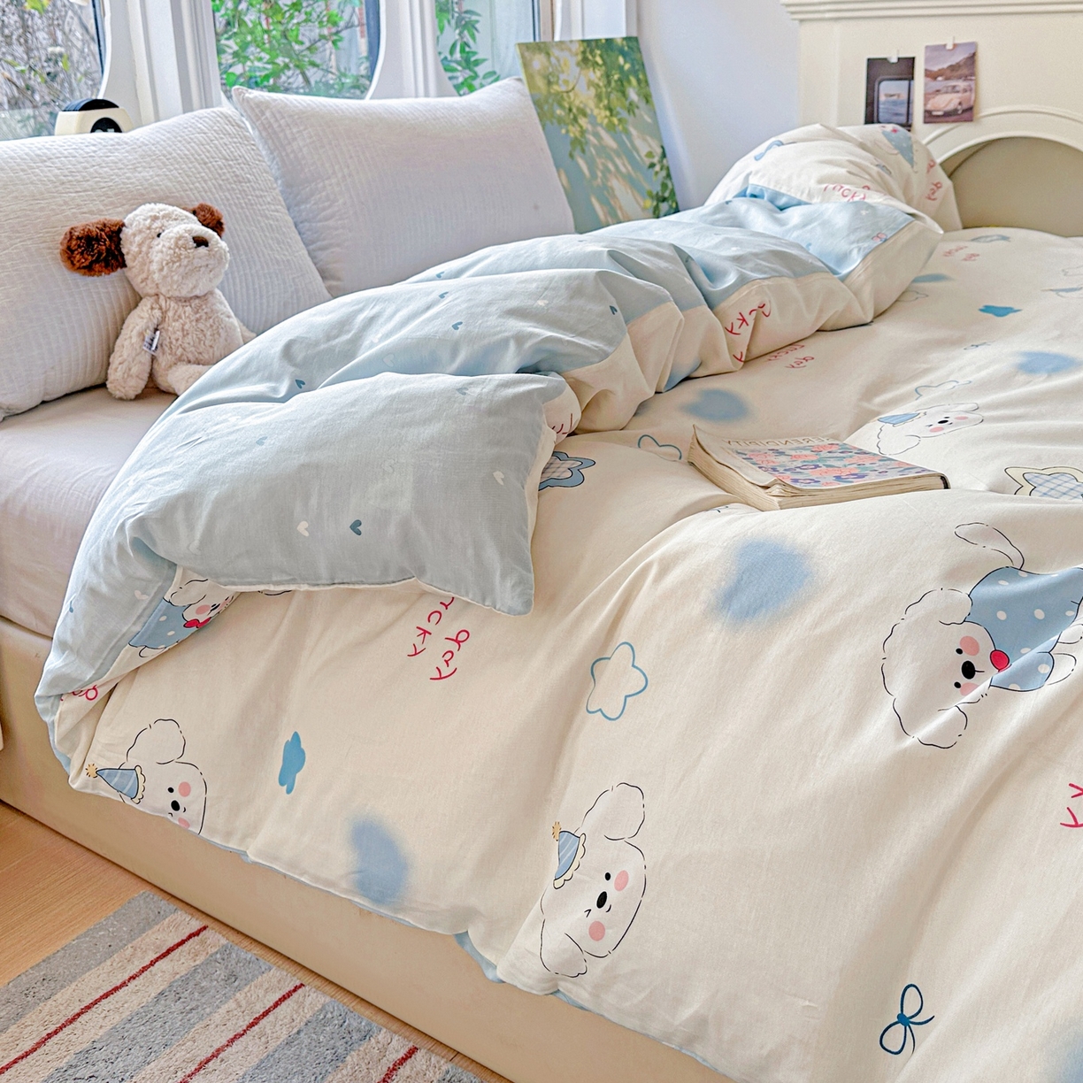 91家纺网 家纺一手货源 找家纺 恩泽家纺 2026春夏新款全棉12868印花四件套单品系列-单被套-提供买家秀，预留缩水率 星愿萌犬