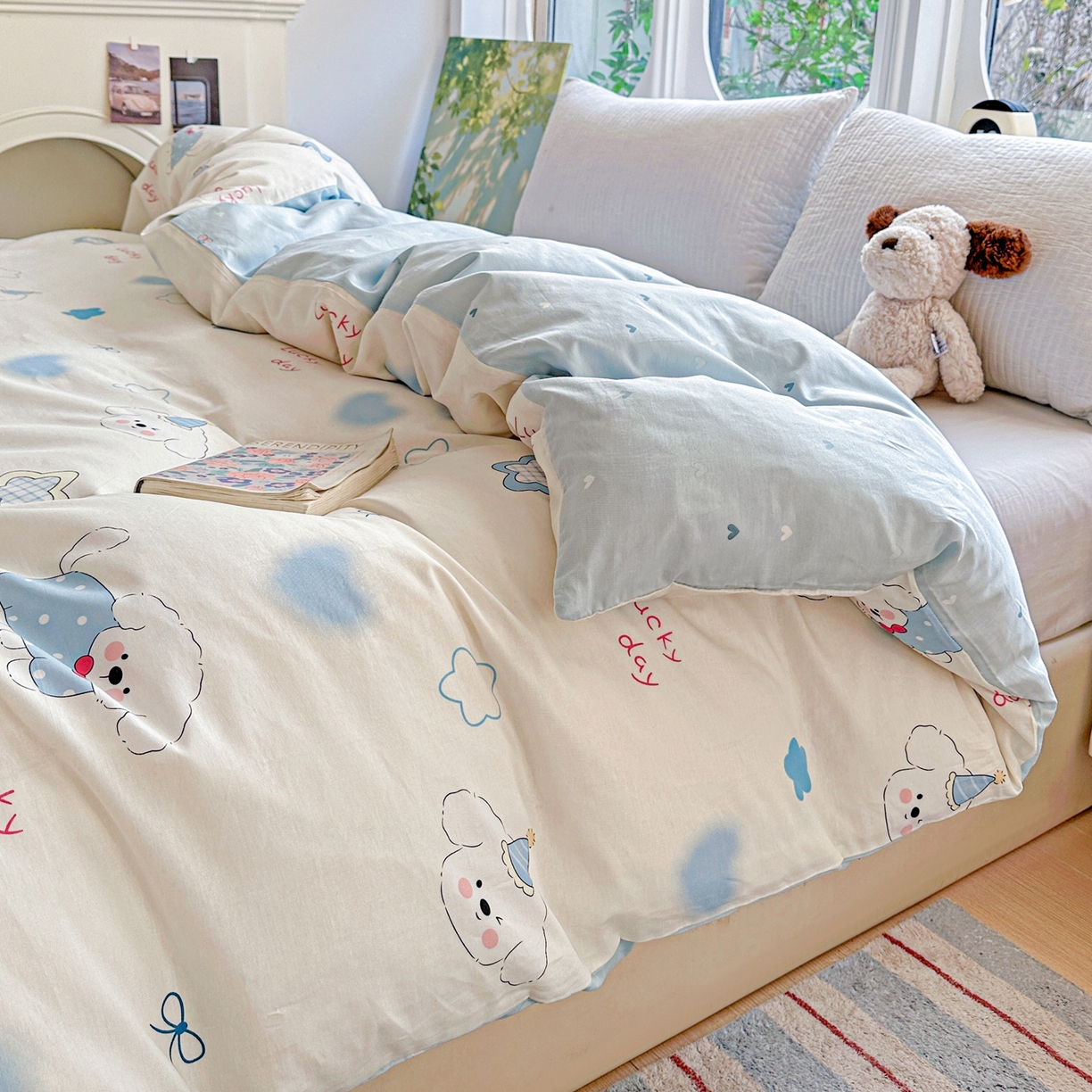 91家纺网 家纺一手货源 找家纺 恩泽家纺 2026春夏新款全棉12868印花四件套单品系列-单被套-提供买家秀，预留缩水率 星愿萌犬