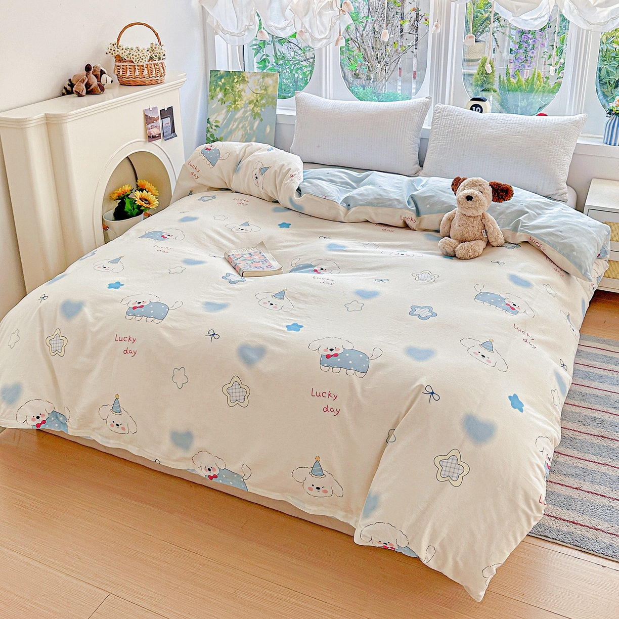 91家纺网 家纺一手货源 找家纺 恩泽家纺 2026春夏新款全棉12868印花四件套单品系列-单被套-提供买家秀，预留缩水率 星愿萌犬