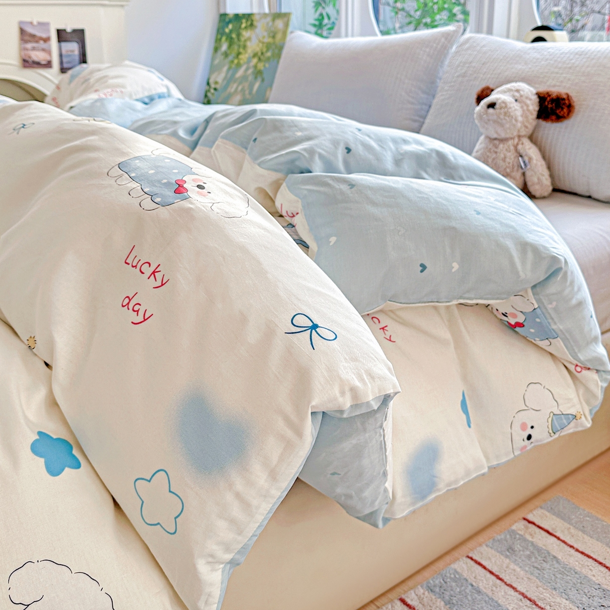 91家纺网 家纺一手货源 找家纺 恩泽家纺 2026春夏新款全棉12868印花四件套单品系列-单被套-提供买家秀，预留缩水率 星愿萌犬