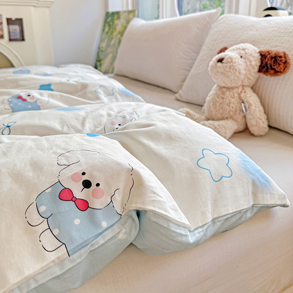 91家纺网 家纺一手货源 找家纺 恩泽家纺 2026春夏新款全棉12868印花四件套单品系列-单被套-提供买家秀，预留缩水率 星愿萌犬