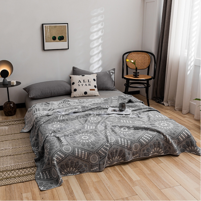 91家纺网 家纺一手货源 找家纺 朴尔家纺-毛巾被 2026春夏新款主推三层水洗棉纱布毛巾被夏被夏凉被空调被 星辰大海-灰白