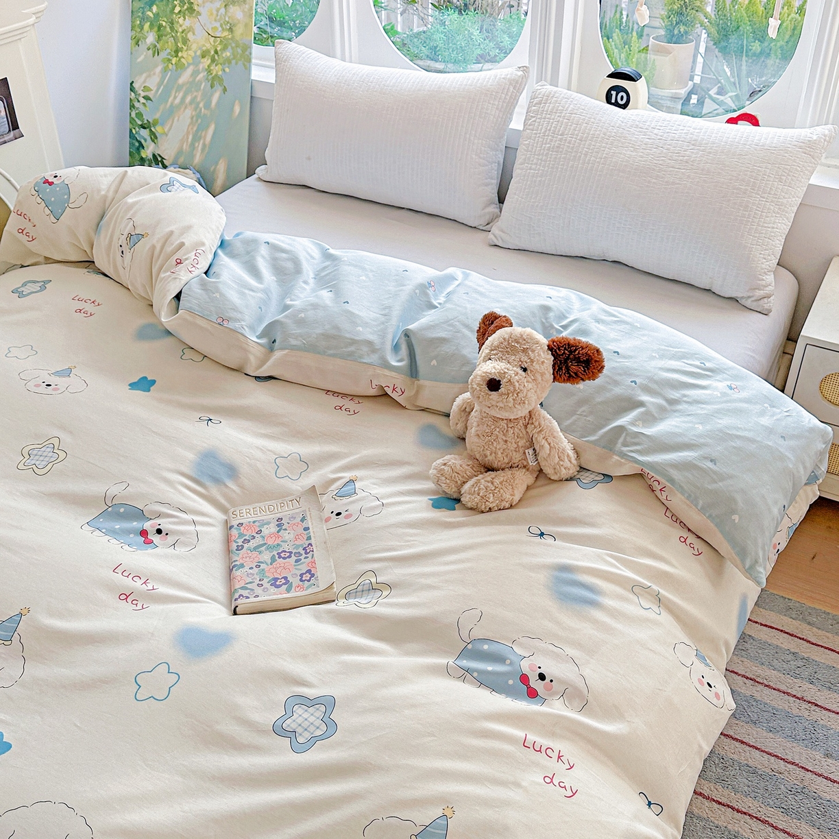 91家纺网 家纺一手货源 找家纺 恩泽家纺 2026春夏新款全棉12868印花四件套单品系列-单被套-提供买家秀，预留缩水率 星愿萌犬