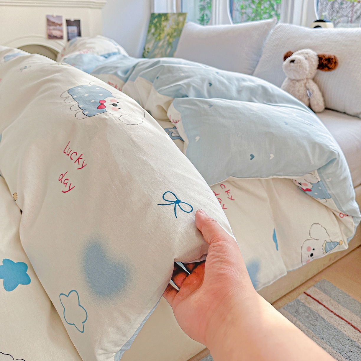 91家纺网 家纺一手货源 找家纺 恩泽家纺 2026春夏新款全棉12868印花四件套单品系列-单被套-提供买家秀，预留缩水率 星愿萌犬