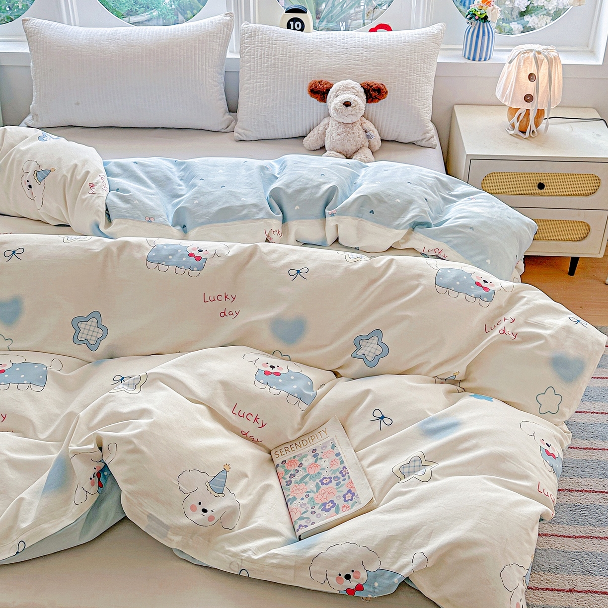 91家纺网 家纺一手货源 找家纺 恩泽家纺 2026春夏新款全棉12868印花四件套单品系列-单被套-提供买家秀，预留缩水率 星愿萌犬