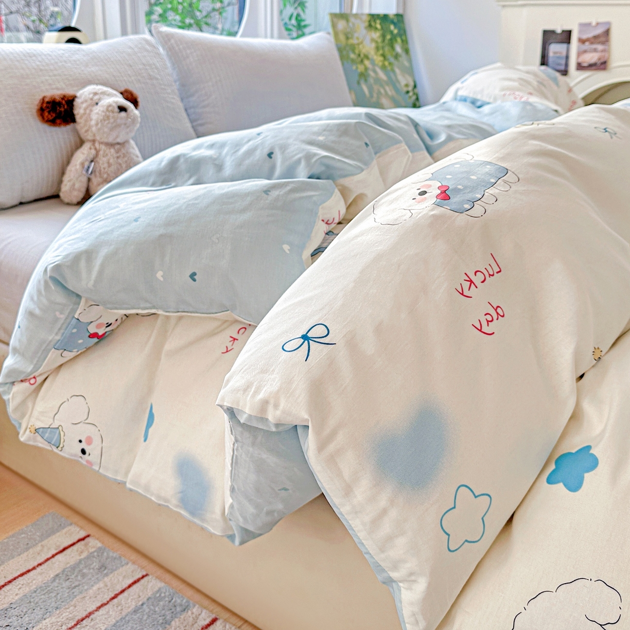 91家纺网 家纺一手货源 找家纺 恩泽家纺 2026春夏新款全棉12868印花四件套单品系列-单被套-提供买家秀，预留缩水率 星愿萌犬