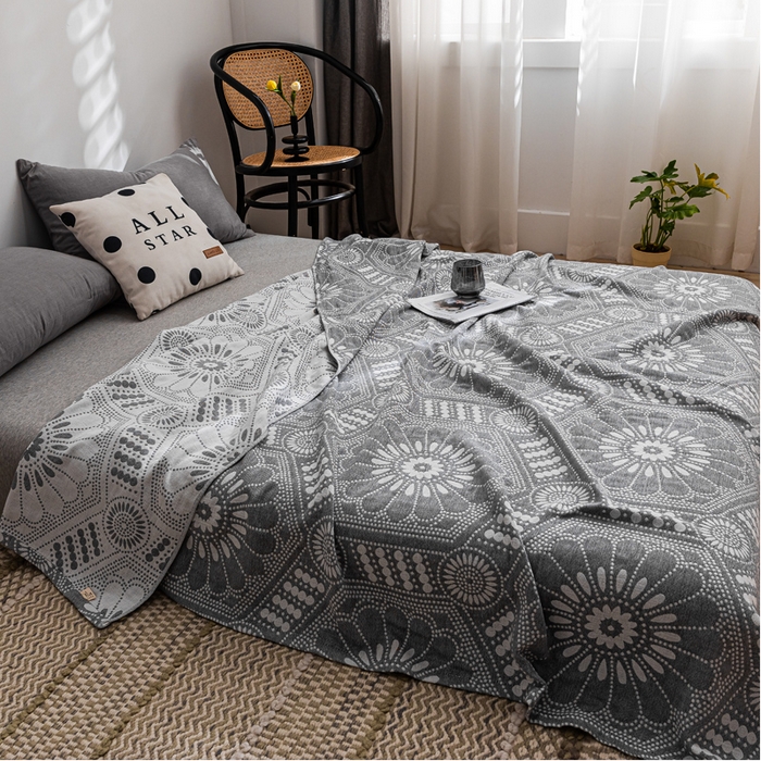 91家纺网 家纺一手货源 找家纺 朴尔家纺-毛巾被 2026春夏新款主推三层水洗棉纱布毛巾被夏被夏凉被空调被 星辰大海-灰白