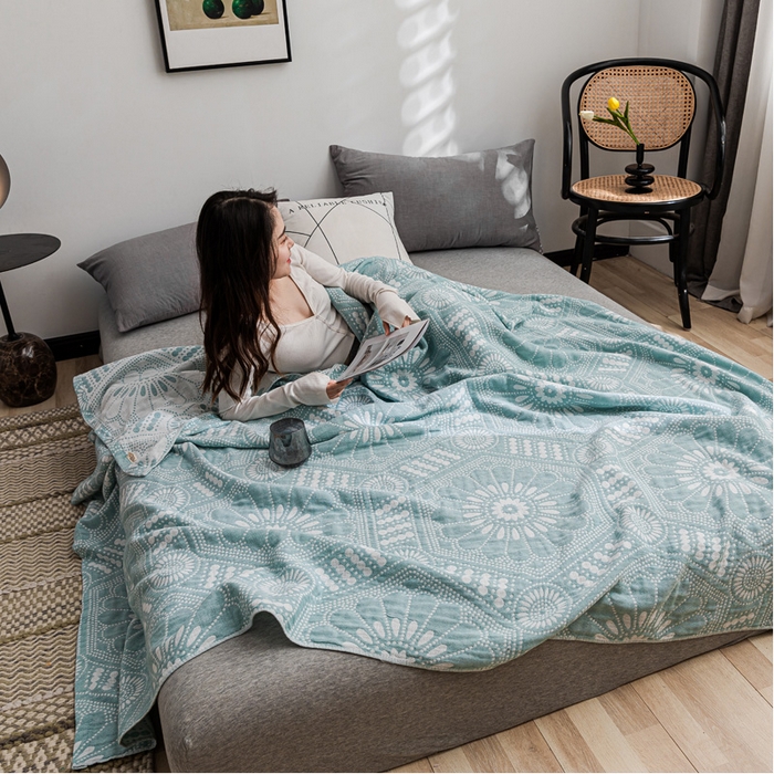 91家纺网 家纺一手货源 找家纺 朴尔家纺-毛巾被 2026春夏新款主推三层水洗棉纱布毛巾被夏被夏凉被空调被 星辰大海-绿