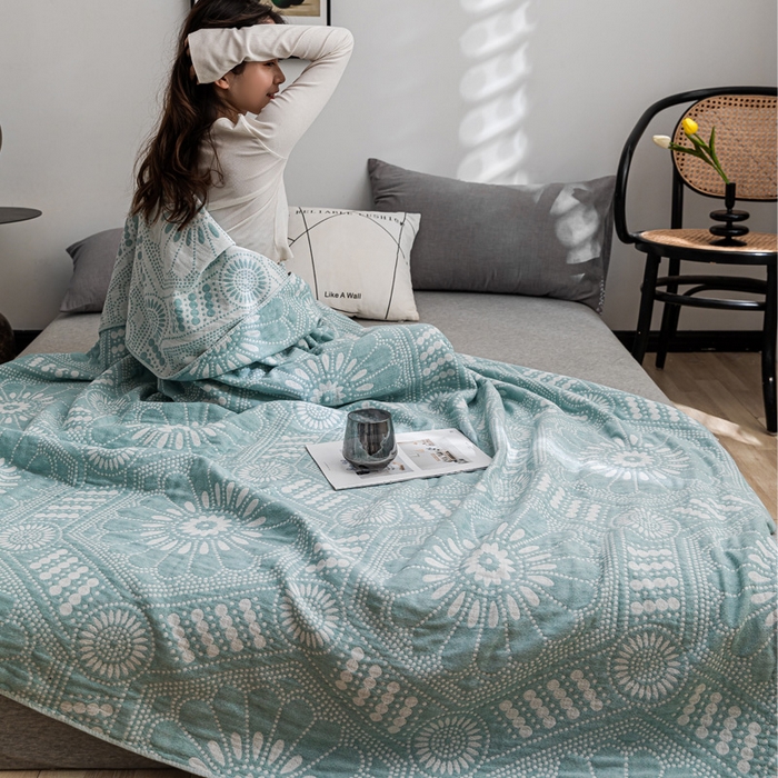 91家纺网 家纺一手货源 找家纺 朴尔家纺-毛巾被 2026春夏新款主推三层水洗棉纱布毛巾被夏被夏凉被空调被 星辰大海-绿