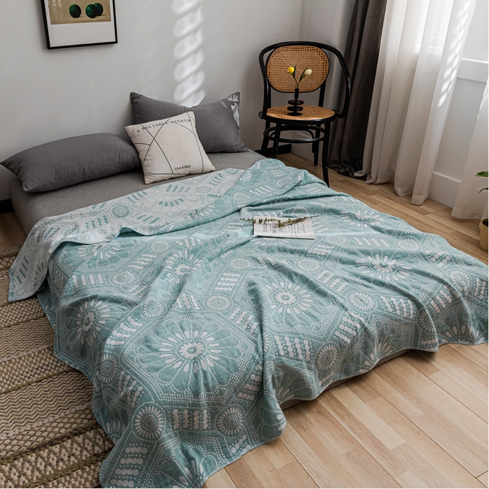 91家纺网 家纺一手货源 找家纺 朴尔家纺-毛巾被 2026春夏新款主推三层水洗棉纱布毛巾被夏被夏凉被空调被 星辰大海-绿