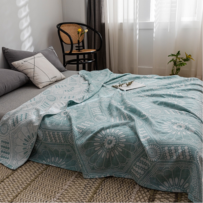 91家纺网 家纺一手货源 找家纺 朴尔家纺-毛巾被 2026春夏新款主推三层水洗棉纱布毛巾被夏被夏凉被空调被 星辰大海-绿